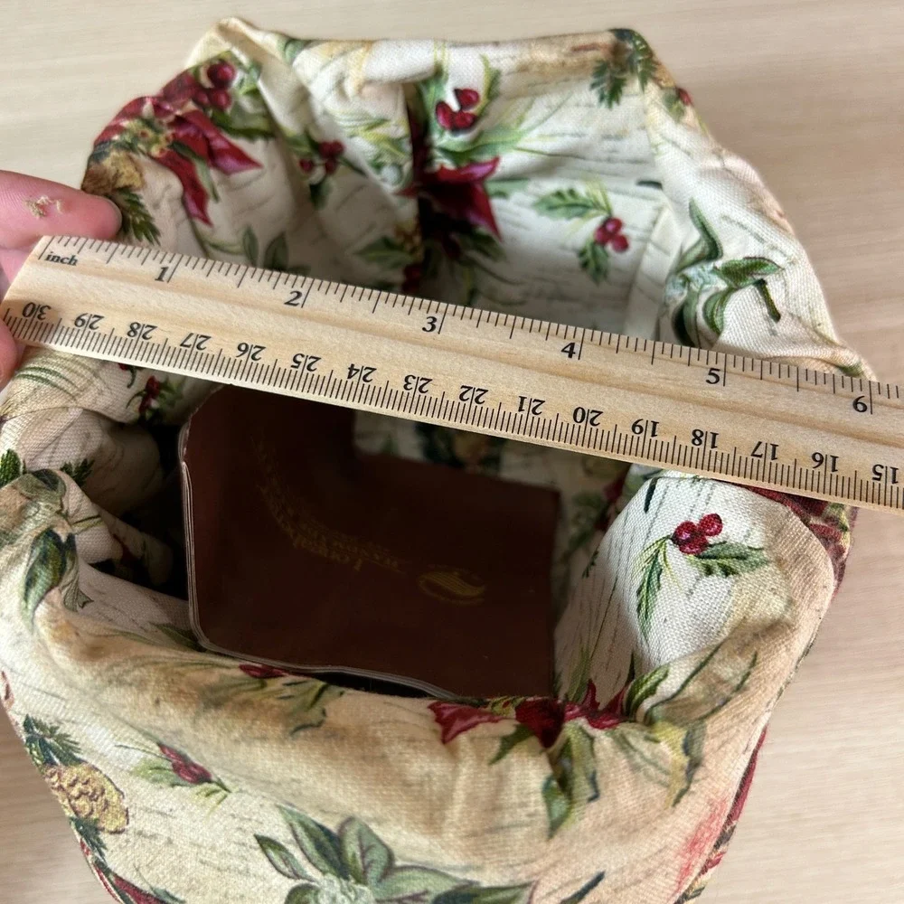 Vintage Longaberger‎ Christmas Woven Basket Liner Fabric Poinsettia Pine Cones